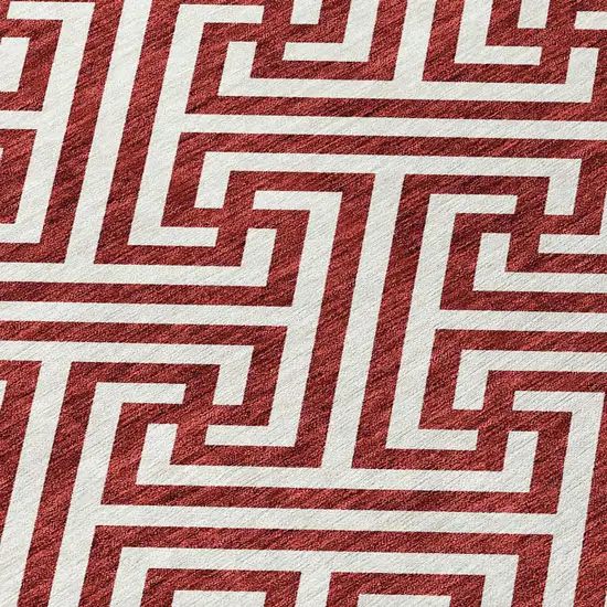 Merlot And Ivory Geometric Washable Indoor Outdoor Area Rug Photo 5