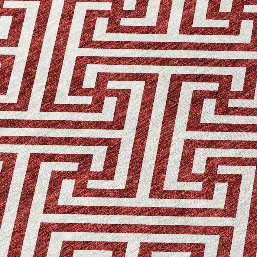 Merlot And Ivory Geometric Washable Indoor Outdoor Area Rug Photo 5