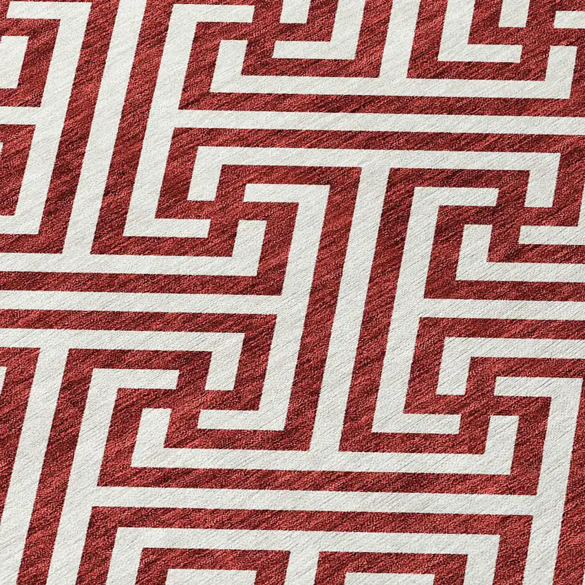 Merlot And Ivory Geometric Washable Indoor Outdoor Area Rug Photo 5