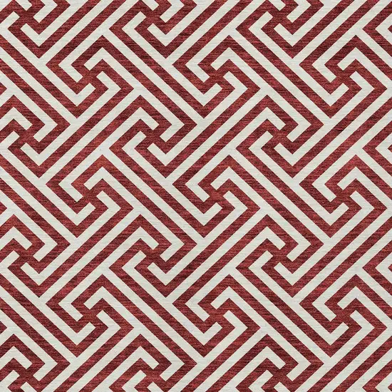 Merlot And Ivory Geometric Washable Indoor Outdoor Area Rug Photo 5
