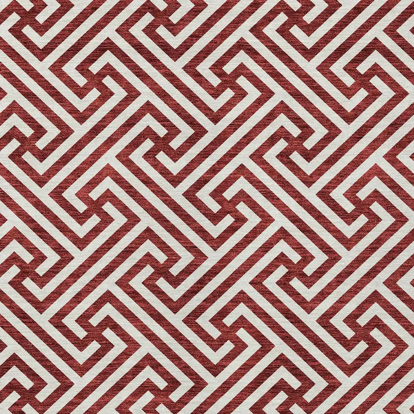 Merlot And Ivory Geometric Washable Indoor Outdoor Area Rug Photo 5