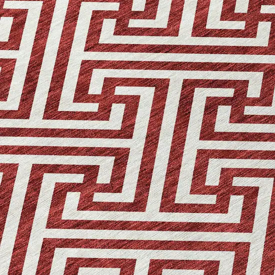 Merlot And Ivory Geometric Washable Indoor Outdoor Area Rug Photo 4