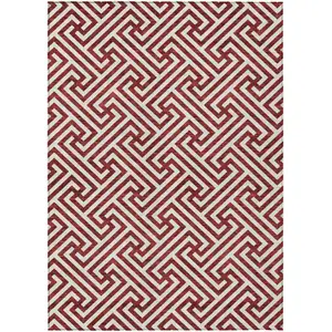 Photo of Merlot And Ivory Geometric Washable Indoor Outdoor Area Rug