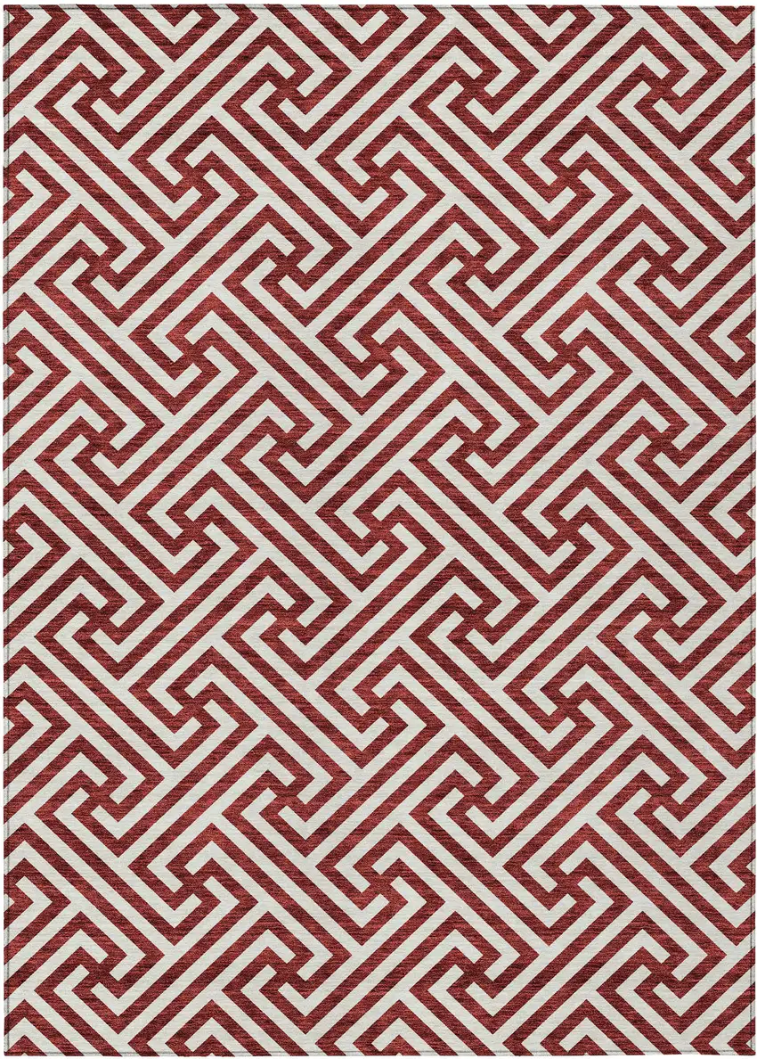 Merlot And Ivory Geometric Washable Indoor Outdoor Area Rug Photo 1
