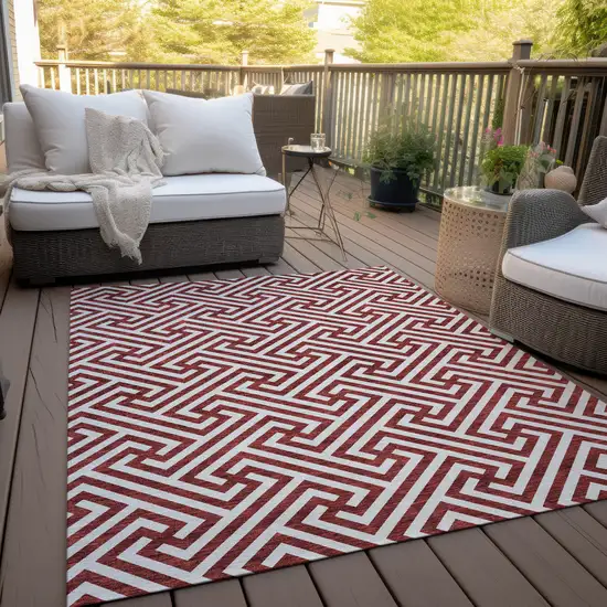 Merlot And Ivory Geometric Washable Indoor Outdoor Area Rug Photo 9