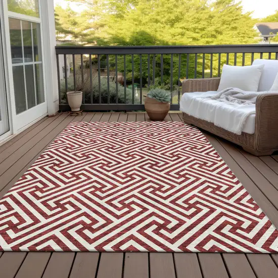 Merlot And Ivory Geometric Washable Indoor Outdoor Area Rug Photo 6