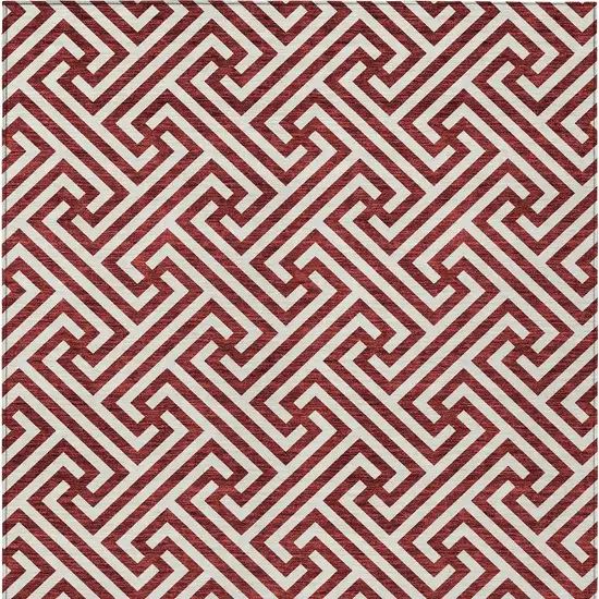 Merlot And Ivory Geometric Washable Indoor Outdoor Area Rug Photo 5