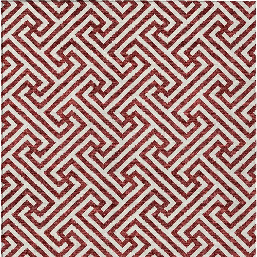 Merlot And Ivory Geometric Washable Indoor Outdoor Area Rug Photo 5