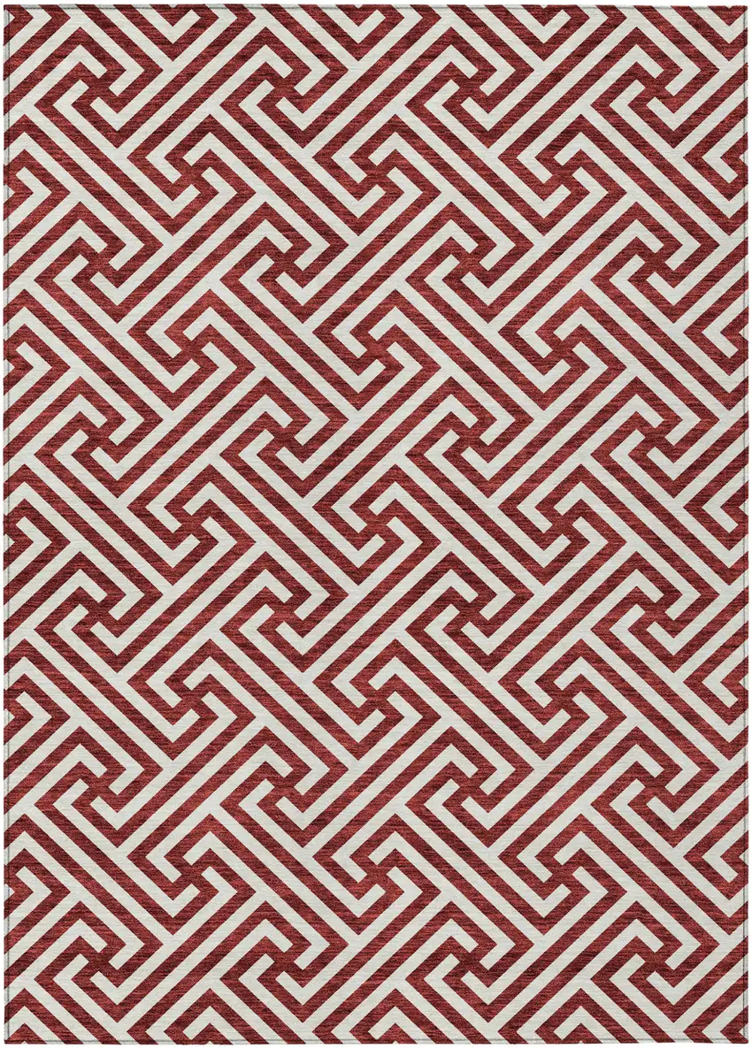 Merlot And Ivory Geometric Washable Indoor Outdoor Area Rug Photo 1