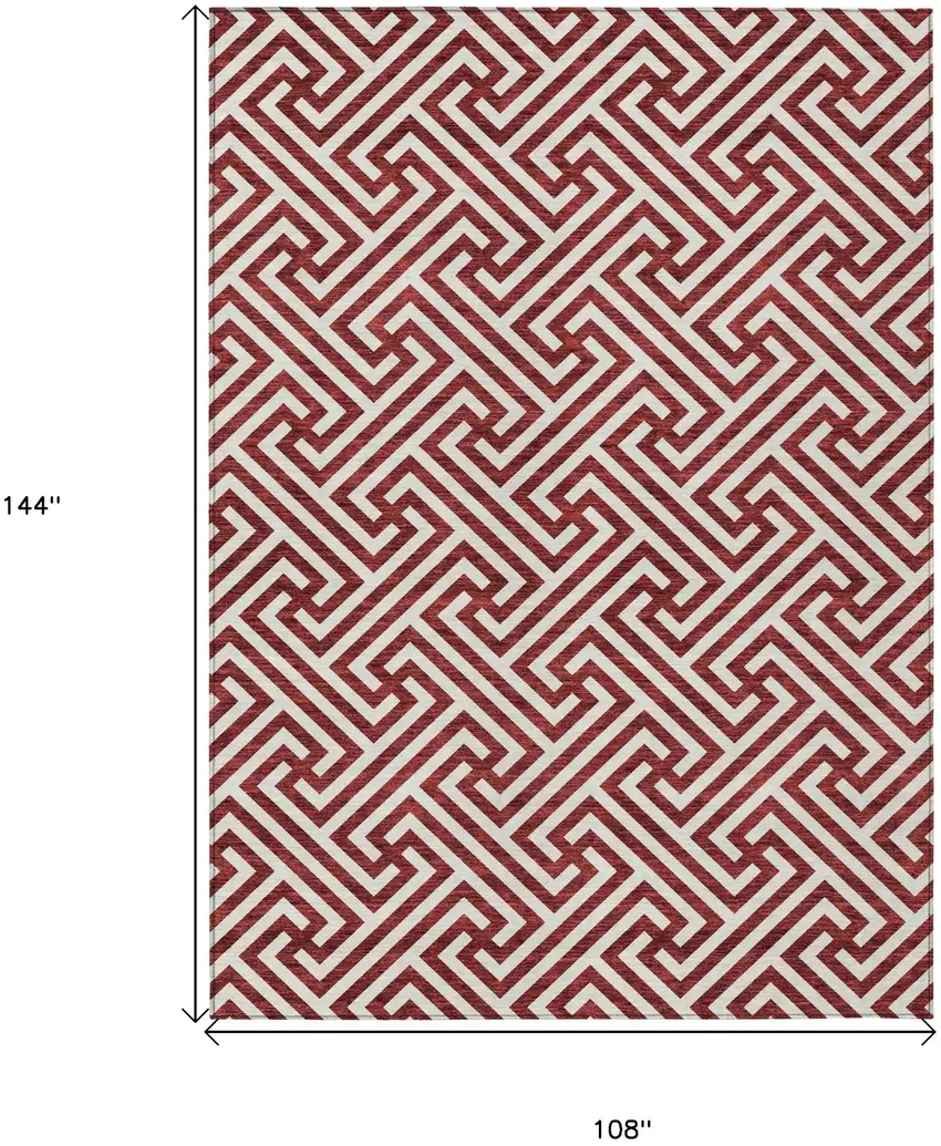 Merlot And Ivory Geometric Washable Indoor Outdoor Area Rug Photo 8
