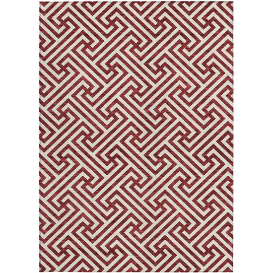 Merlot And Ivory Geometric Washable Indoor Outdoor Area Rug Photo 7
