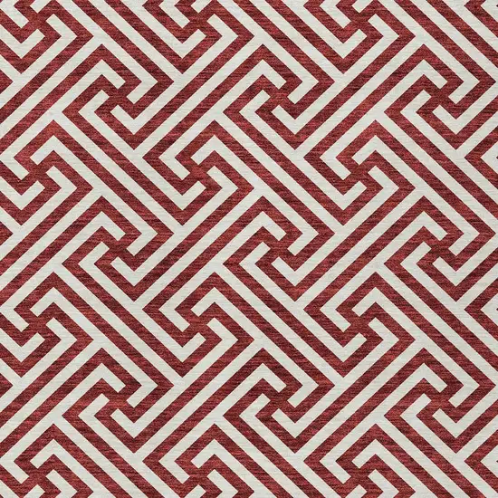 Merlot And Ivory Geometric Washable Indoor Outdoor Area Rug Photo 4