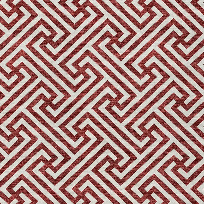 Merlot And Ivory Geometric Washable Indoor Outdoor Area Rug Photo 4