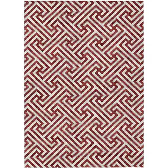 Merlot And Ivory Geometric Washable Indoor Outdoor Area Rug Photo 2