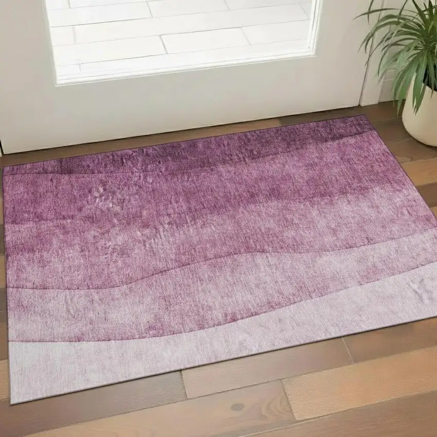 Merlot And Ivory Ombre Washable Area Rug With UV Protection Photo 1