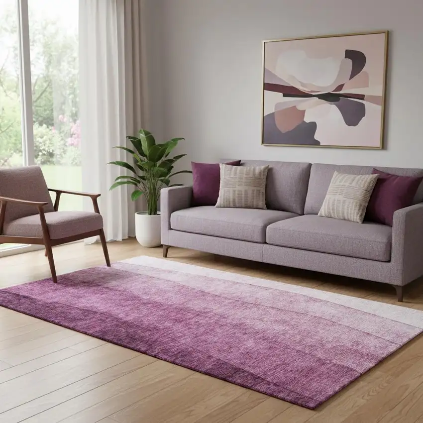 Merlot And Ivory Ombre Washable Area Rug With UV Protection Photo 1