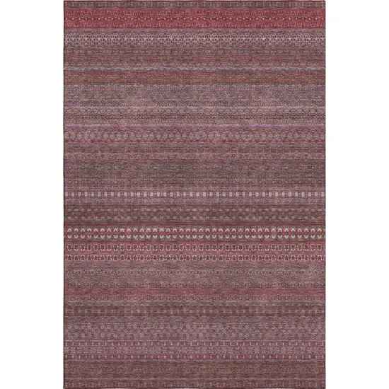 Merlot And Ivory Striped Washable Area Rug With UV Protection Photo 2