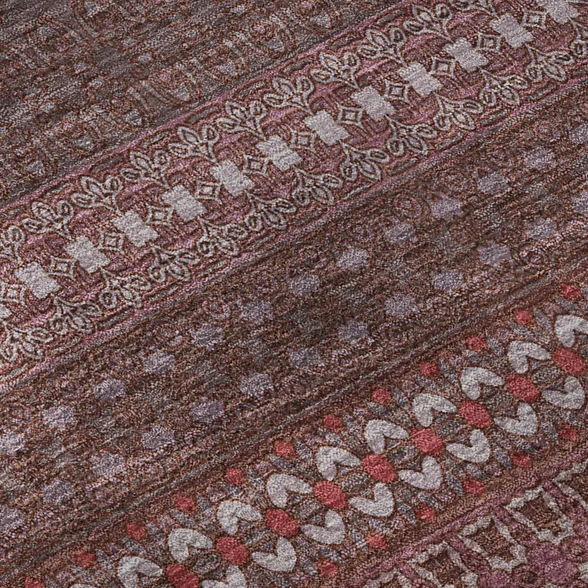 Merlot And Ivory Striped Washable Area Rug With UV Protection Photo 3