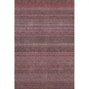 Photo of Merlot And Ivory Striped Washable Area Rug With UV Protection