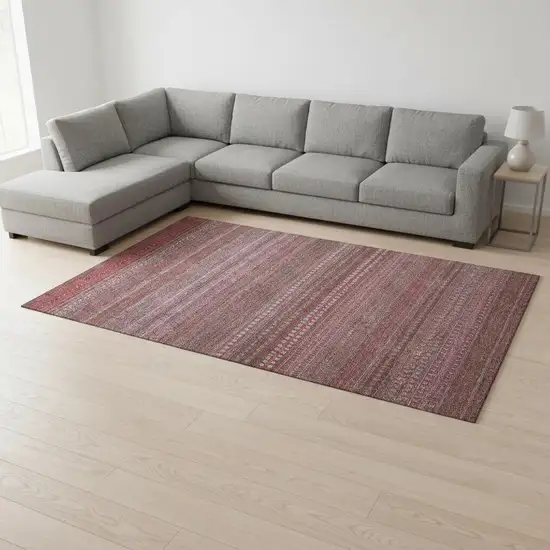 Merlot And Ivory Striped Washable Area Rug With UV Protection Photo 1