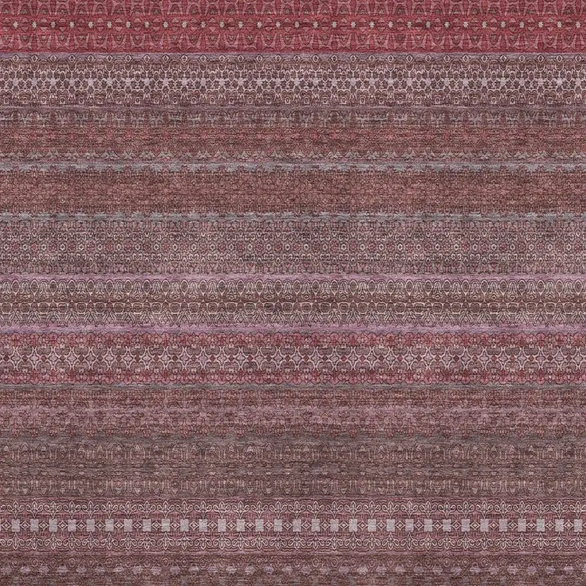 Merlot And Ivory Striped Washable Area Rug With UV Protection Photo 3