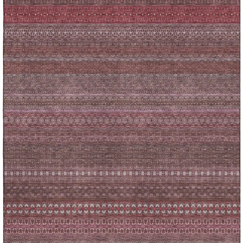 Merlot And Ivory Striped Washable Area Rug With UV Protection Photo 4