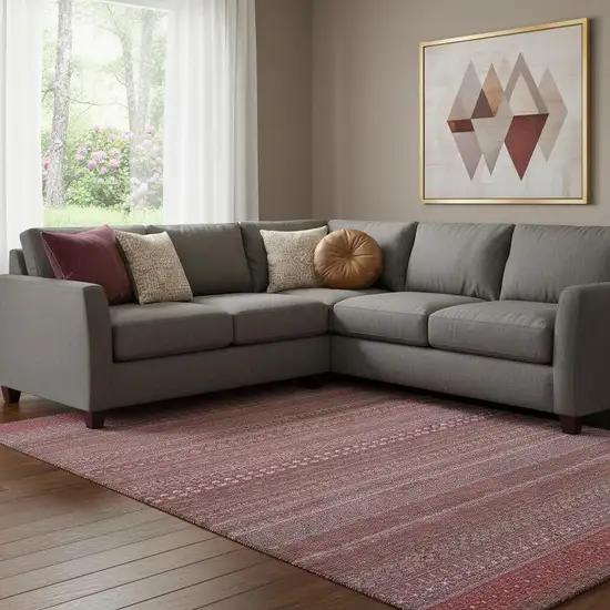 Merlot And Ivory Striped Washable Area Rug With UV Protection Photo 1