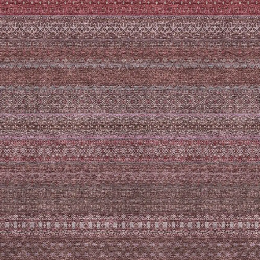 Merlot And Ivory Striped Washable Area Rug With UV Protection Photo 3