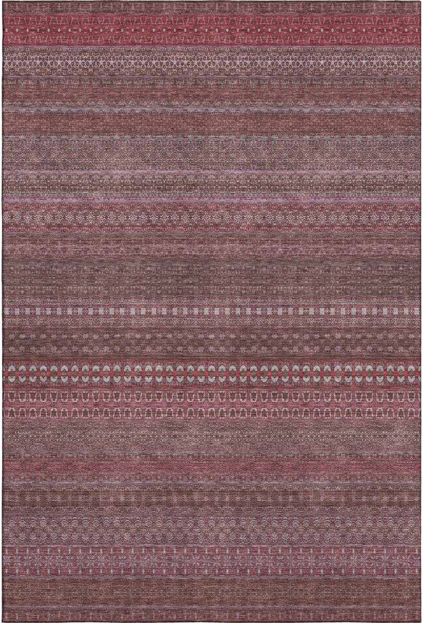 Merlot And Ivory Striped Washable Area Rug With UV Protection Photo 1