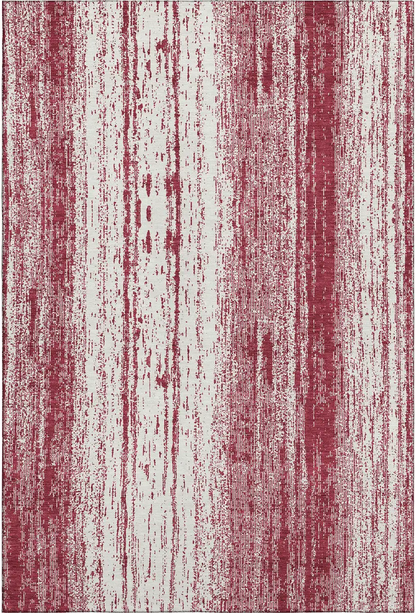 Merlot And Ivory Striped Washable Area Rug With UV Protection Photo 7