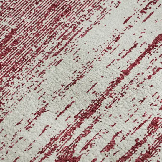 Merlot And Ivory Striped Washable Area Rug With UV Protection Photo 4