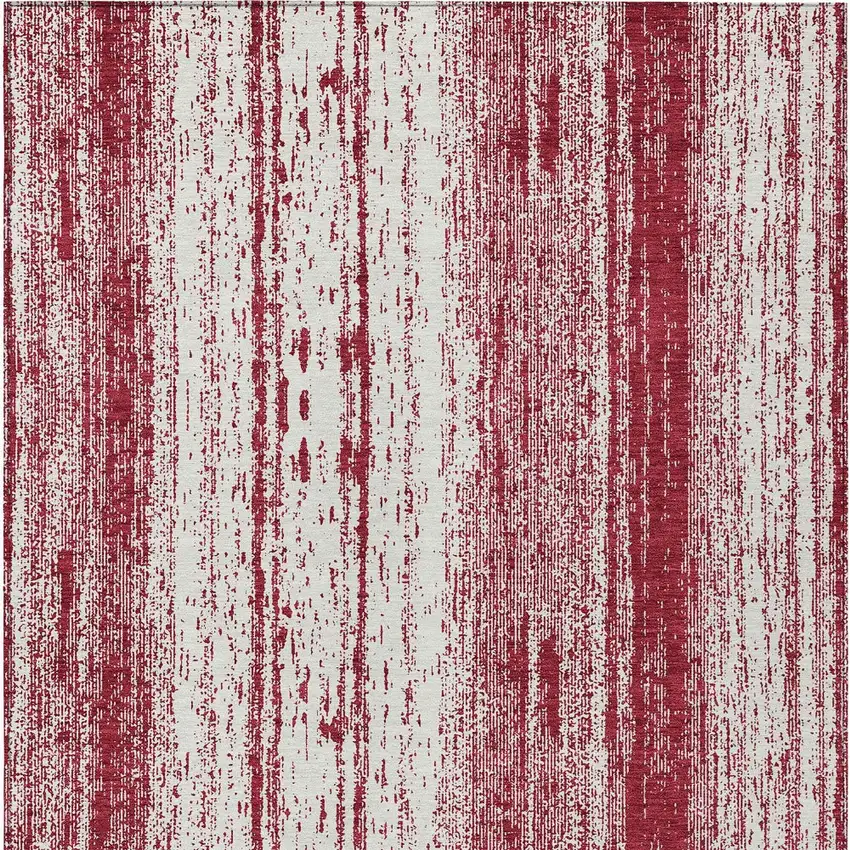 Merlot And Ivory Striped Washable Indoor Outdoor Area Rug Photo 7