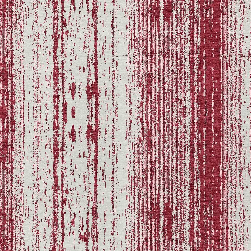 Merlot And Ivory Striped Washable Indoor Outdoor Area Rug Photo 6