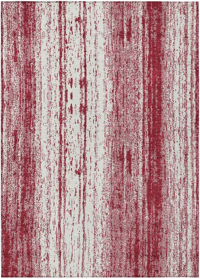 Merlot And Ivory Striped Washable Indoor Outdoor Area Rug Photo 2