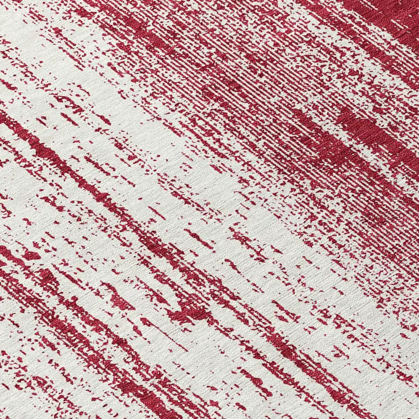 Merlot And Ivory Striped Washable Indoor Outdoor Area Rug Photo 7