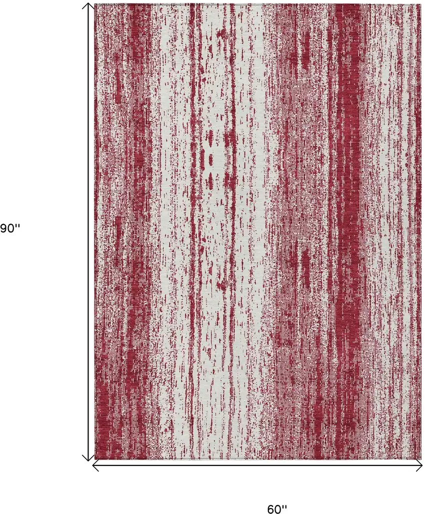 Merlot And Ivory Striped Washable Indoor Outdoor Area Rug Photo 3