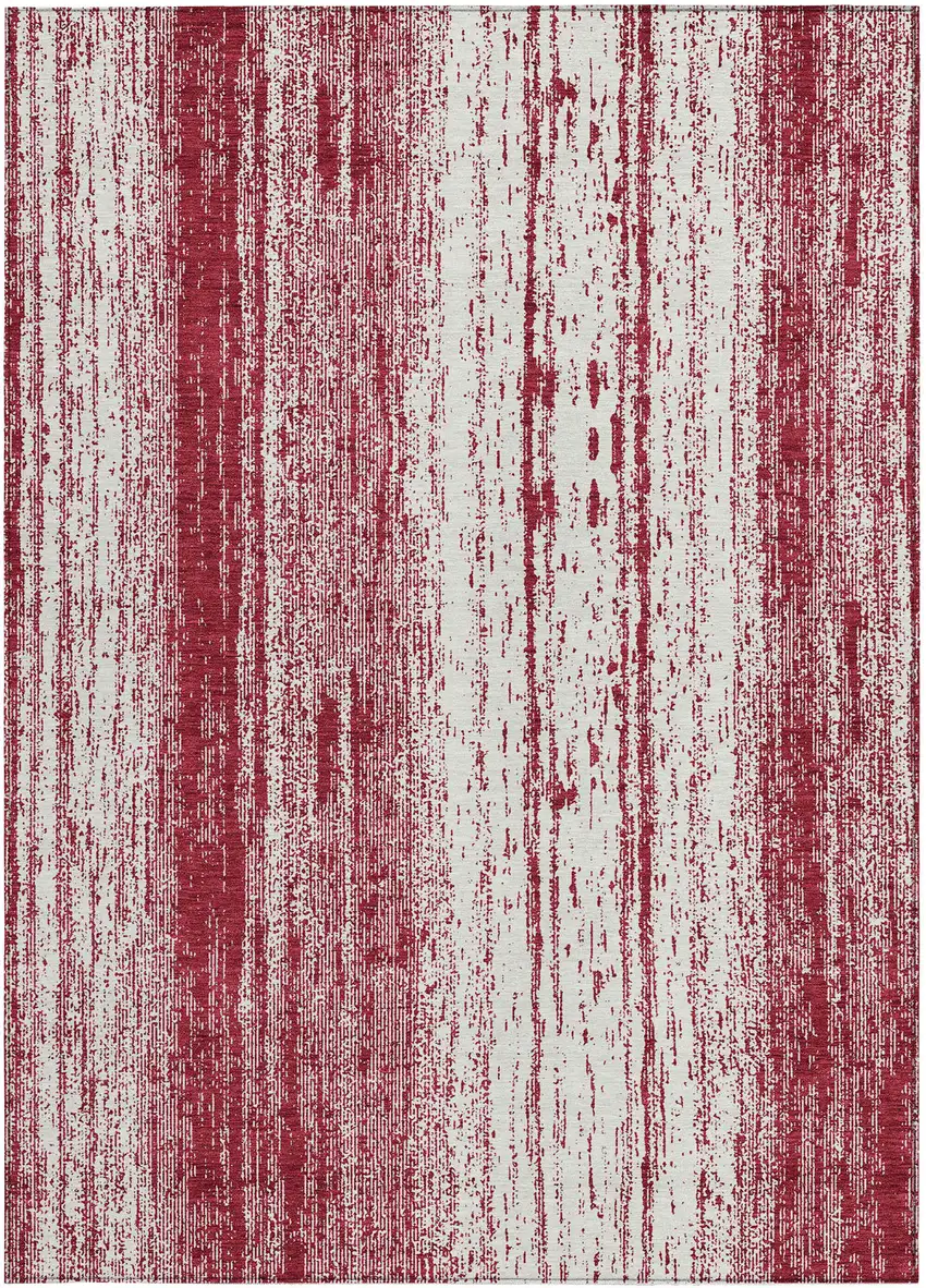 Merlot And Ivory Striped Washable Indoor Outdoor Area Rug Photo 6