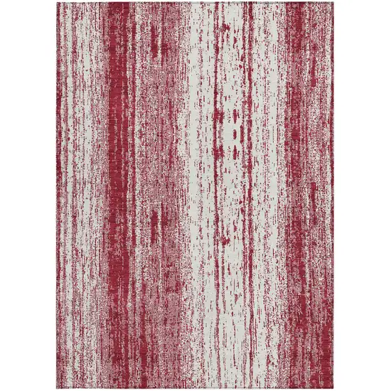 Merlot And Ivory Striped Washable Indoor Outdoor Area Rug Photo 6