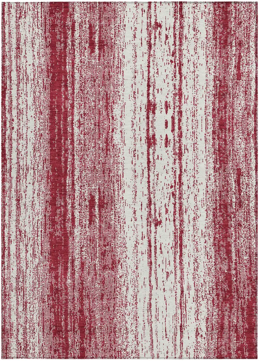 Merlot And Ivory Striped Washable Indoor Outdoor Area Rug Photo 6