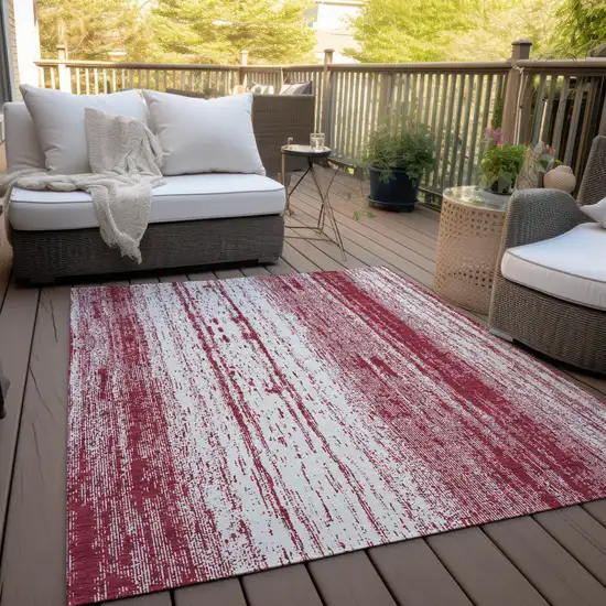 Merlot And Ivory Striped Washable Indoor Outdoor Area Rug Photo 9
