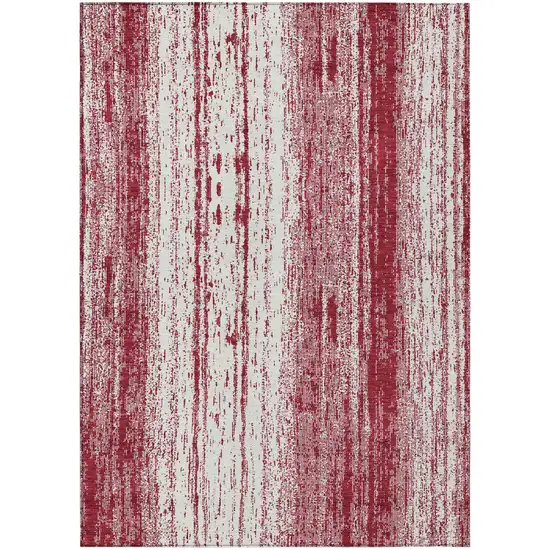 Merlot And Ivory Striped Washable Indoor Outdoor Area Rug Photo 2