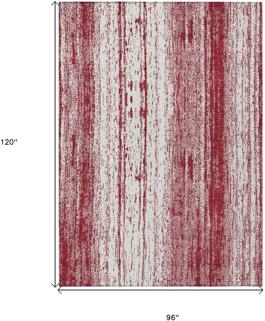 Merlot And Ivory Striped Washable Indoor Outdoor Area Rug Photo 3