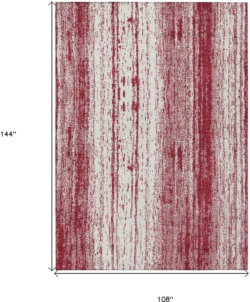 Merlot And Ivory Striped Washable Indoor Outdoor Area Rug Photo 3