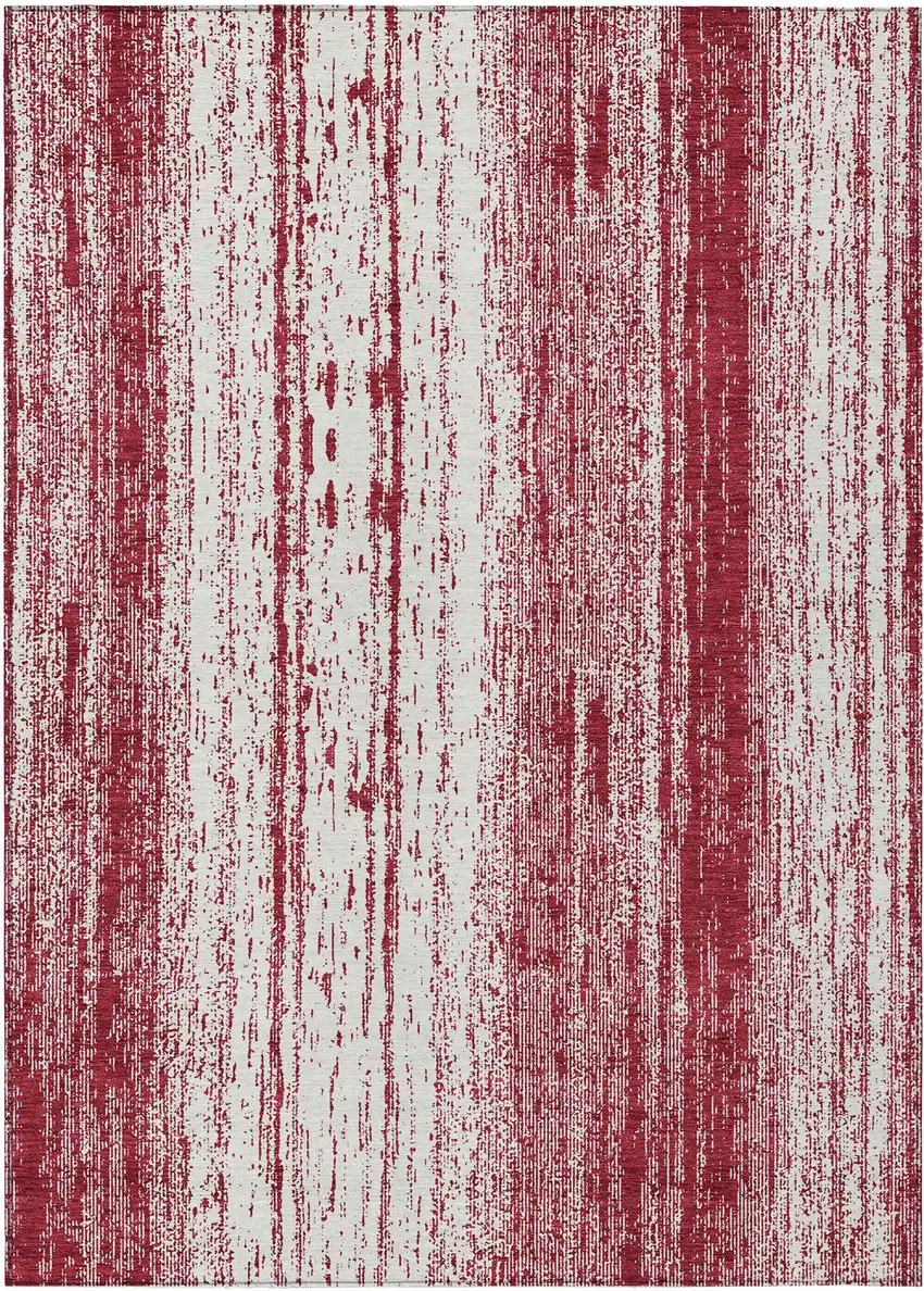 Merlot And Ivory Striped Washable Indoor Outdoor Area Rug Photo 2