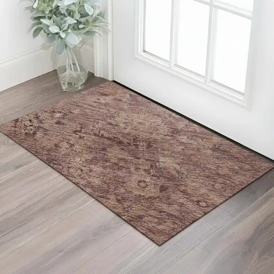 Merlot And Pink Oriental Washable Area Rug With UV Protection Photo 2