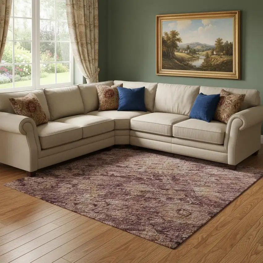 Merlot And Pink Oriental Washable Area Rug With UV Protection Photo 2