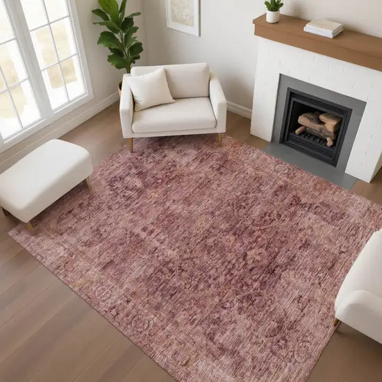Merlot And Pink Oriental Washable Area Rug With UV Protection Photo 4