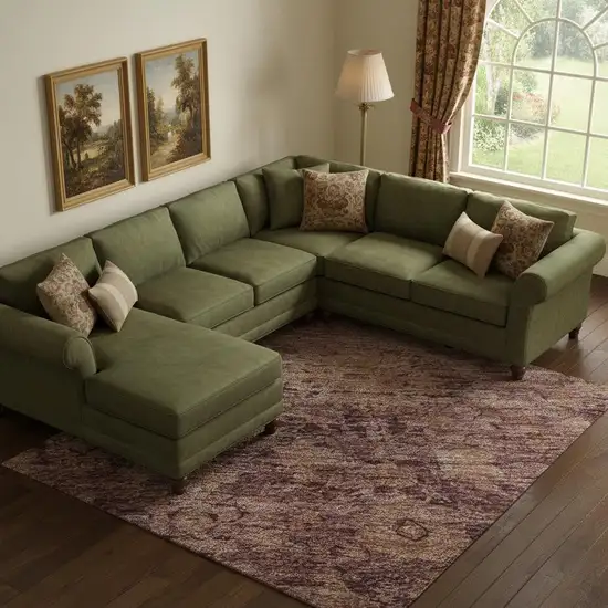 Merlot And Pink Oriental Washable Area Rug With UV Protection Photo 2