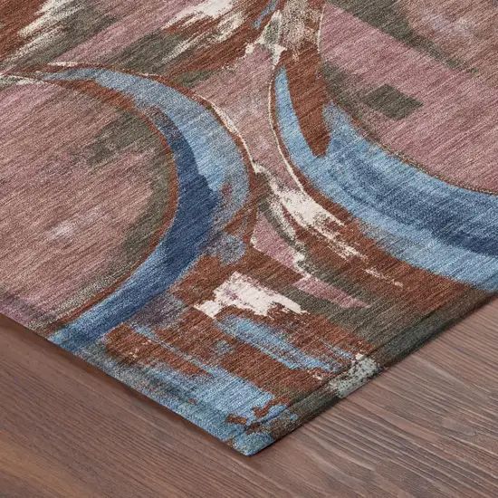 Merlot And Red Abstract Washable Indoor Outdoor Area Rug Photo 4