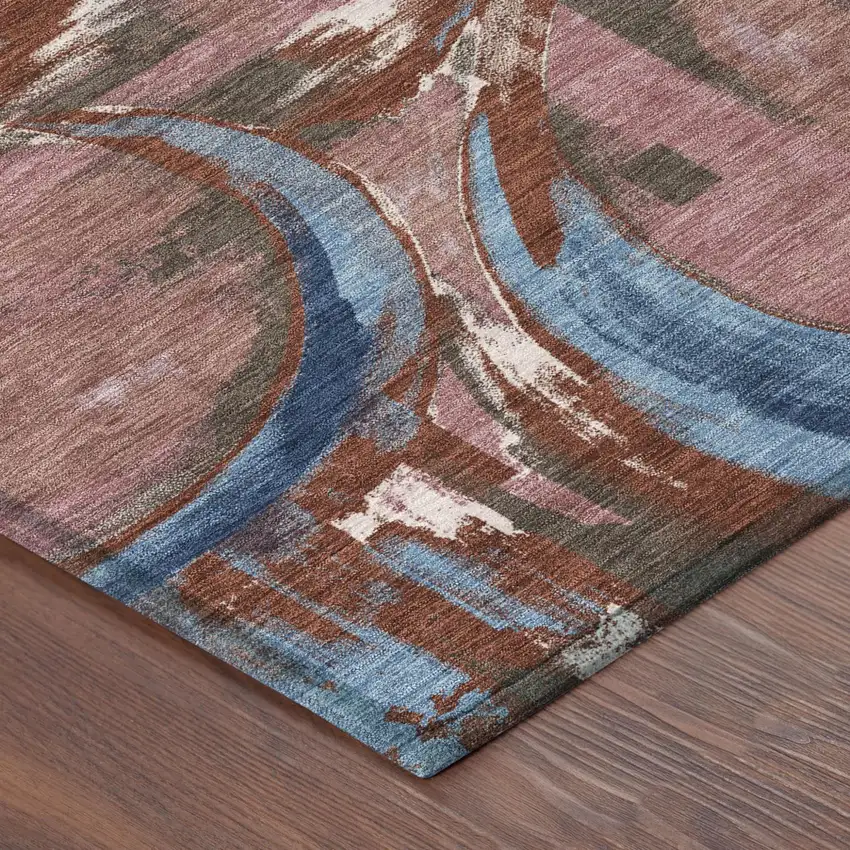 Merlot And Red Abstract Washable Indoor Outdoor Area Rug Photo 4